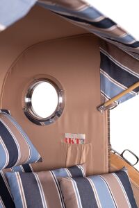 Luxus Strandkorb 2,5 Sitzer | XL Teak Bullauge | Grau | Ammersee Modell 580 | inkl. Liftersystem