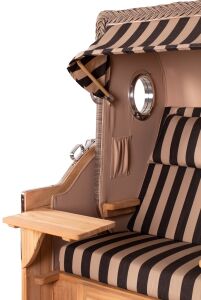 Luxus Strandkorb 2,5 Sitzer | XL Teak Bullauge | Grau | Ammersee Modell 581 | inkl. Liftersystem