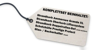 Strandkorb Komplettset: Ammersee Grande XL Teak Bullauge - PE grau - Modell 584