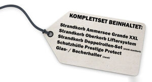Strandkorb Komplettset: Ammersee Grande XXL Teak Bullauge - PE grau - Modell 500