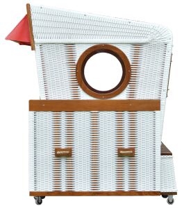 Gosch-Lounge Strandkorb 6-Sitzer Mahagoni - PE weiß - Modell rot/weiß